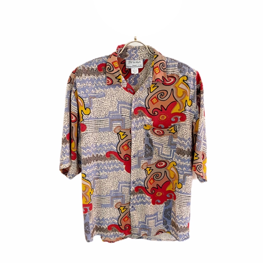 VTG Italian Silk Shirt All Over Print Loud 1990s